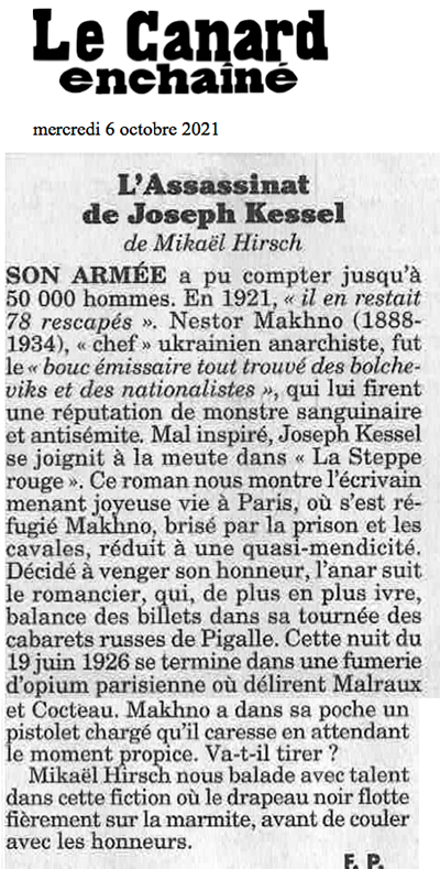 Article du Canard enchaîné du mercredi 6 octobre 2021 par Frédéric Pagès