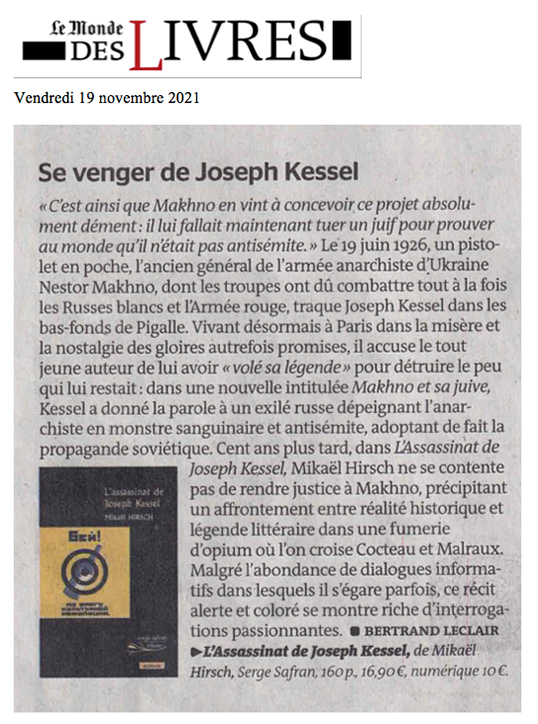 Article de Le Monde des Livres par Bertrand Leclair